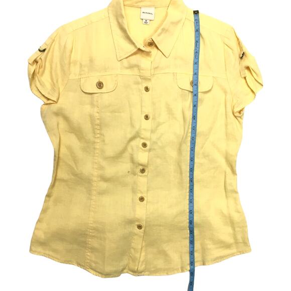 Merona‎ Top 100% Linen Button Front Short Sleeve Camp Shirt Women's M Yellow - Picture 6 of 8